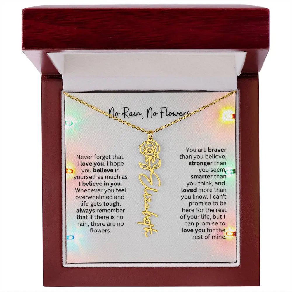 No Rain No Flowers Necklace for Daughter - Christmas Personalized Birth Flower Jewelry 2025 - Ever Trendy Essentials