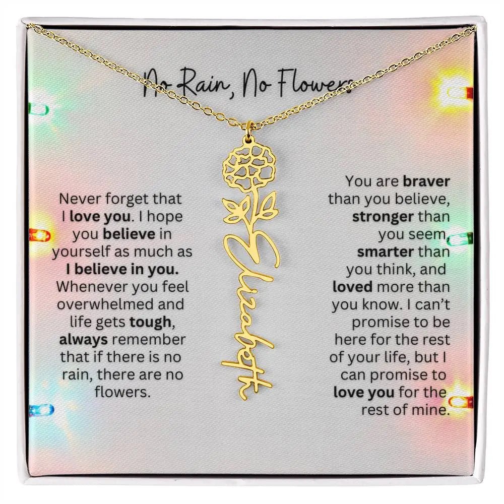 No Rain No Flowers Necklace for Daughter - Christmas Personalized Birth Flower Jewelry 2025 - Ever Trendy Essentials