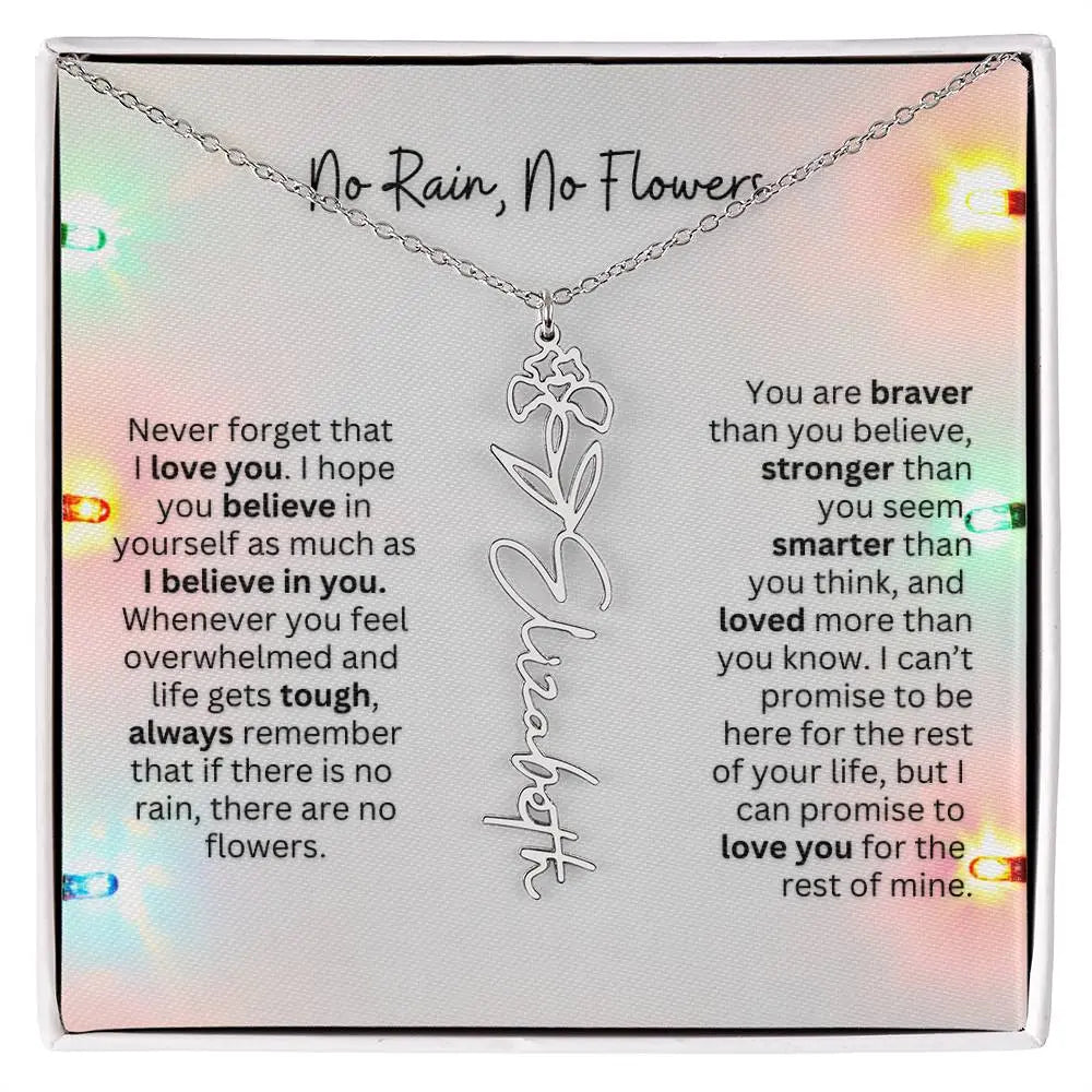 No Rain No Flowers Necklace for Daughter - Christmas Personalized Birth Flower Jewelry 2025 - Ever Trendy Essentials