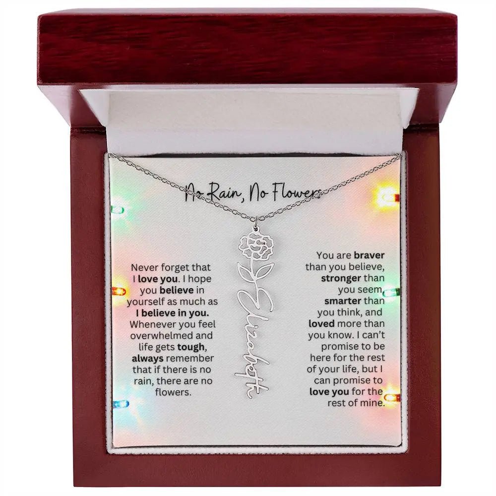 No Rain No Flowers Necklace for Daughter - Christmas Personalized Birth Flower Jewelry 2025 - Ever Trendy Essentials