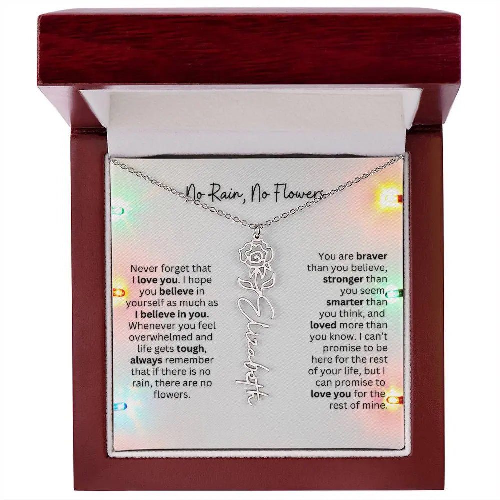 No Rain No Flowers Necklace for Daughter - Christmas Personalized Birth Flower Jewelry 2025 - Ever Trendy Essentials