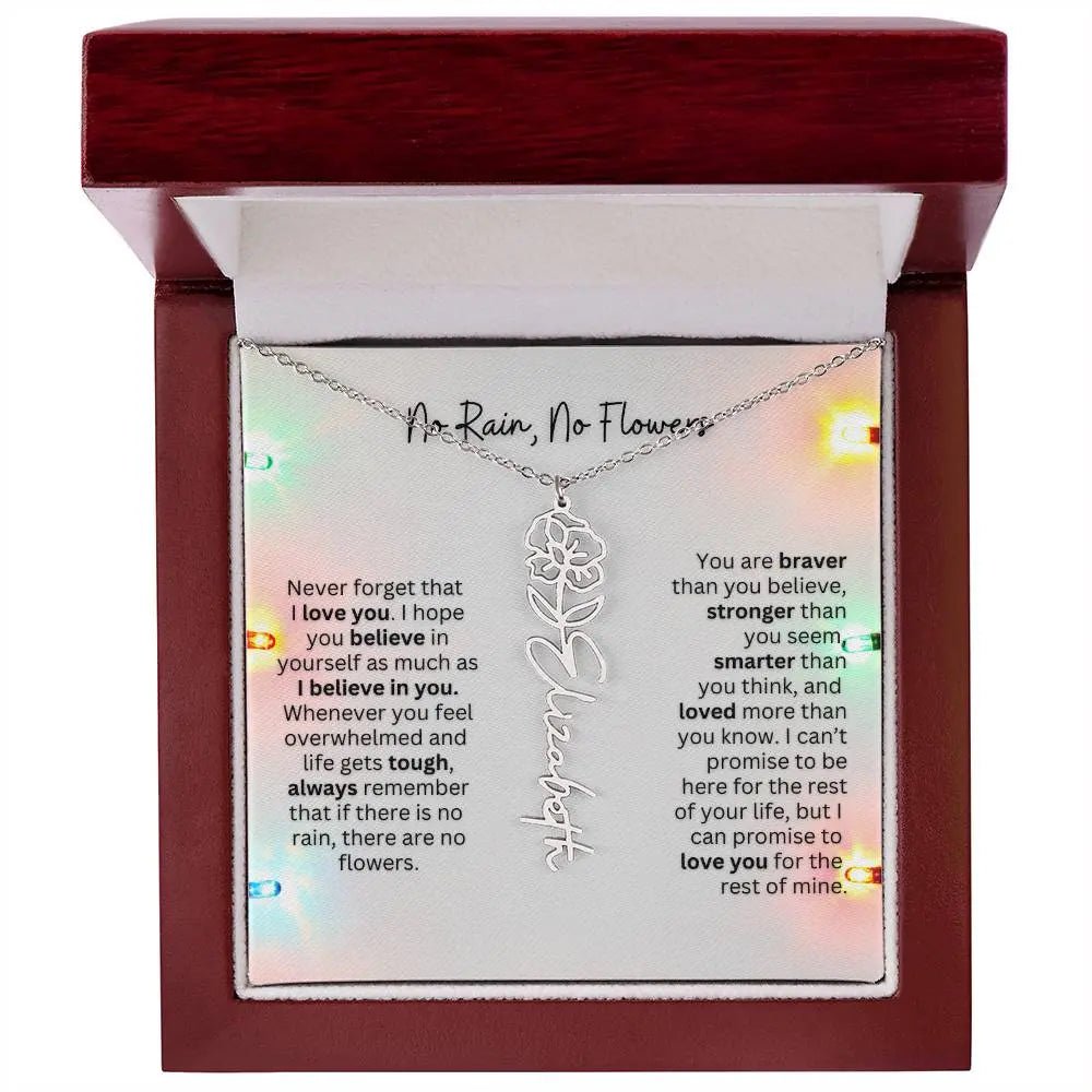 No Rain No Flowers Necklace for Daughter - Christmas Personalized Birth Flower Jewelry 2025 - Ever Trendy Essentials