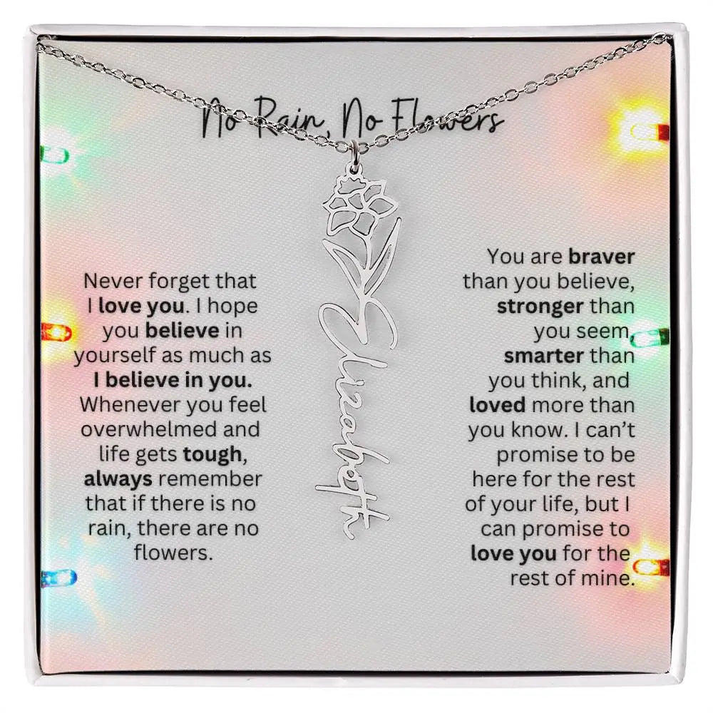 No Rain No Flowers Necklace for Daughter - Christmas Personalized Birth Flower Jewelry 2025 - Ever Trendy Essentials