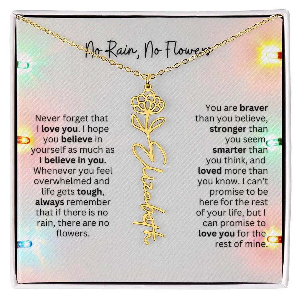 No Rain No Flowers Necklace for Daughter - Christmas Personalized Birth Flower Jewelry 2025 - Ever Trendy Essentials