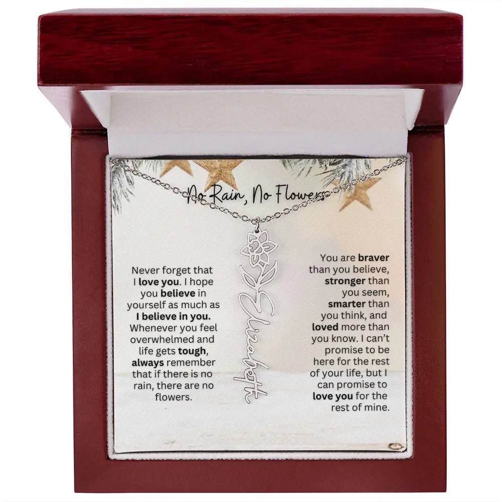 No Rain No Flowers Necklace for Daughter - Custom Christmas Birth Flower Jewelry Gift 2025 - Ever Trendy Essentials