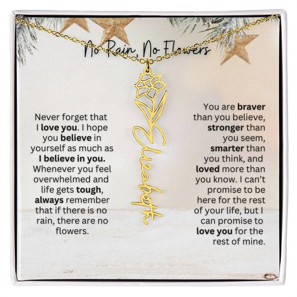 No Rain No Flowers Necklace for Daughter - Custom Christmas Birth Flower Jewelry Gift 2025 - Ever Trendy Essentials