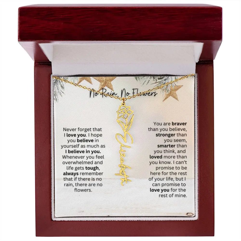 No Rain No Flowers Necklace for Daughter - Custom Christmas Birth Flower Jewelry Gift 2025 - Ever Trendy Essentials