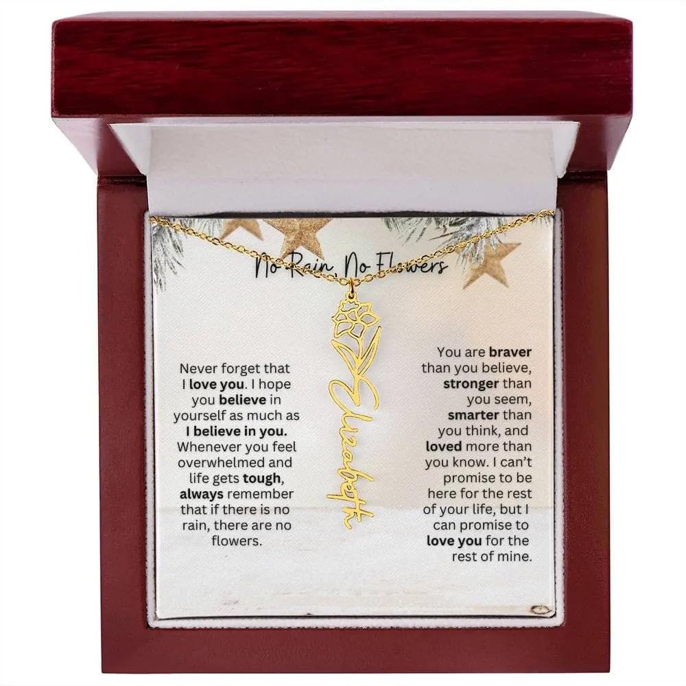 No Rain No Flowers Necklace for Daughter - Custom Christmas Birth Flower Jewelry Gift 2025 - Ever Trendy Essentials