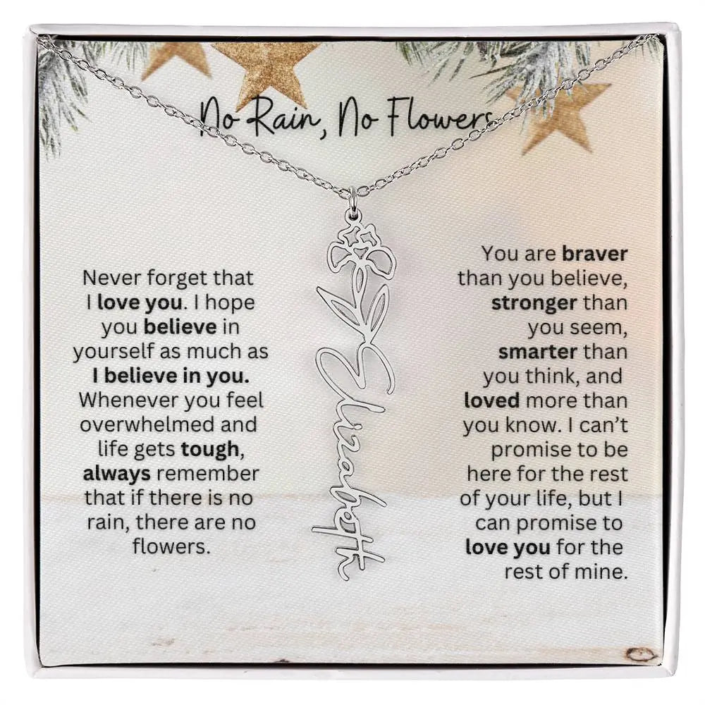 No Rain No Flowers Necklace for Daughter - Custom Christmas Birth Flower Jewelry Gift 2025 - Ever Trendy Essentials