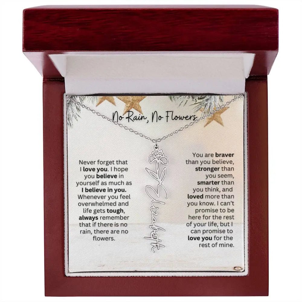No Rain No Flowers Necklace for Daughter - Custom Christmas Birth Flower Jewelry Gift 2025 - Ever Trendy Essentials
