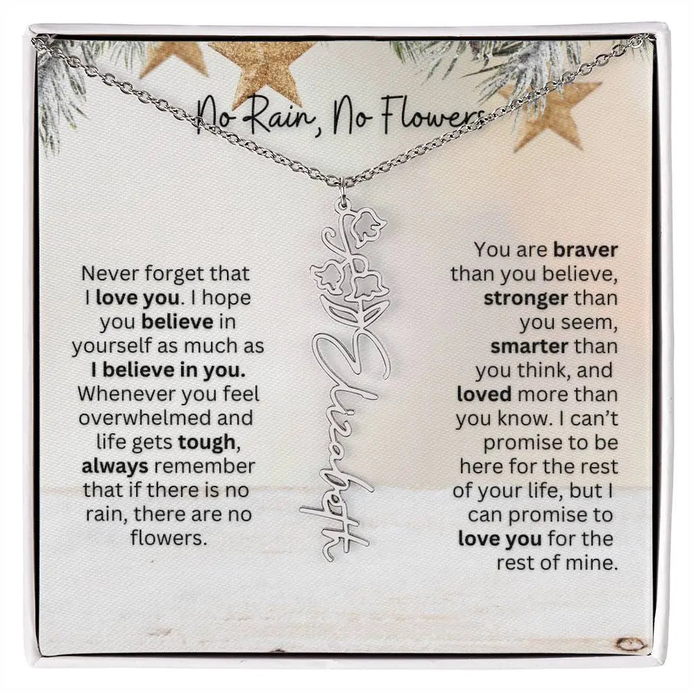 No Rain No Flowers Necklace for Daughter - Custom Christmas Birth Flower Jewelry Gift 2025 - Ever Trendy Essentials