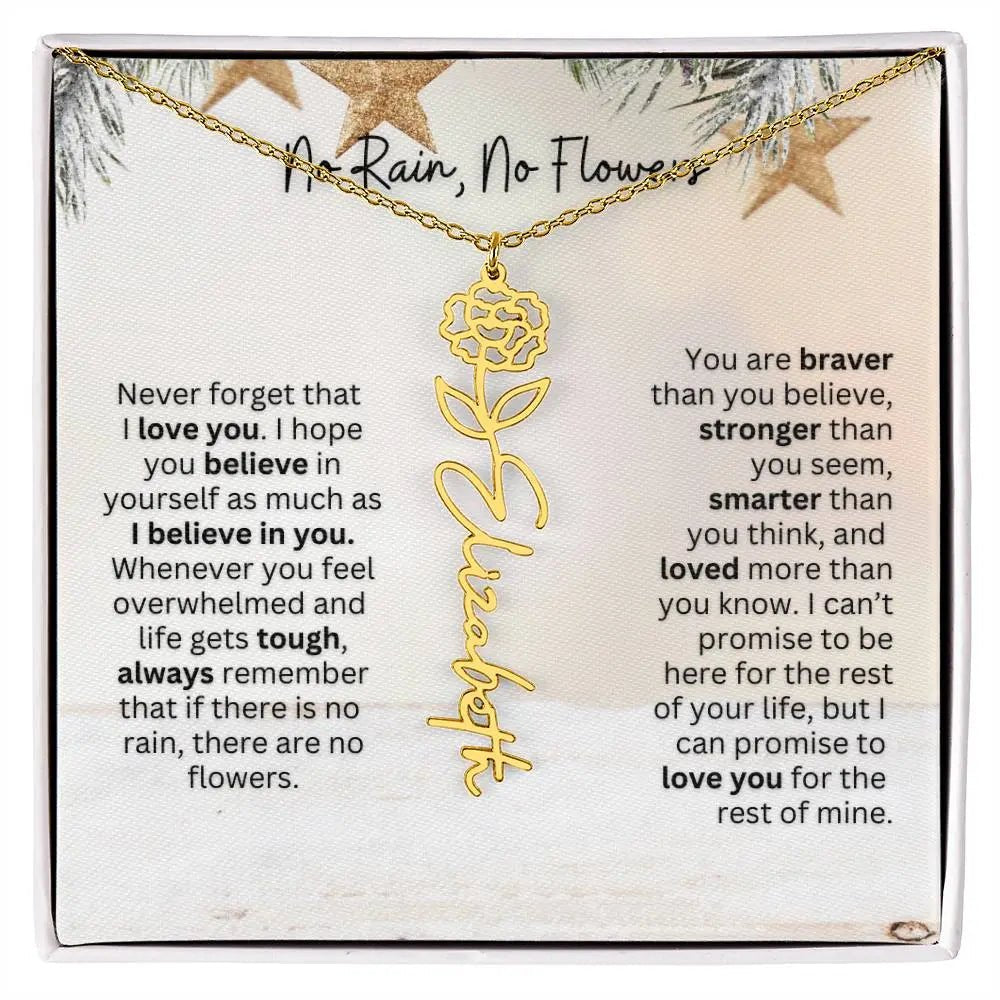 No Rain No Flowers Necklace for Daughter - Custom Christmas Birth Flower Jewelry Gift 2025 - Ever Trendy Essentials