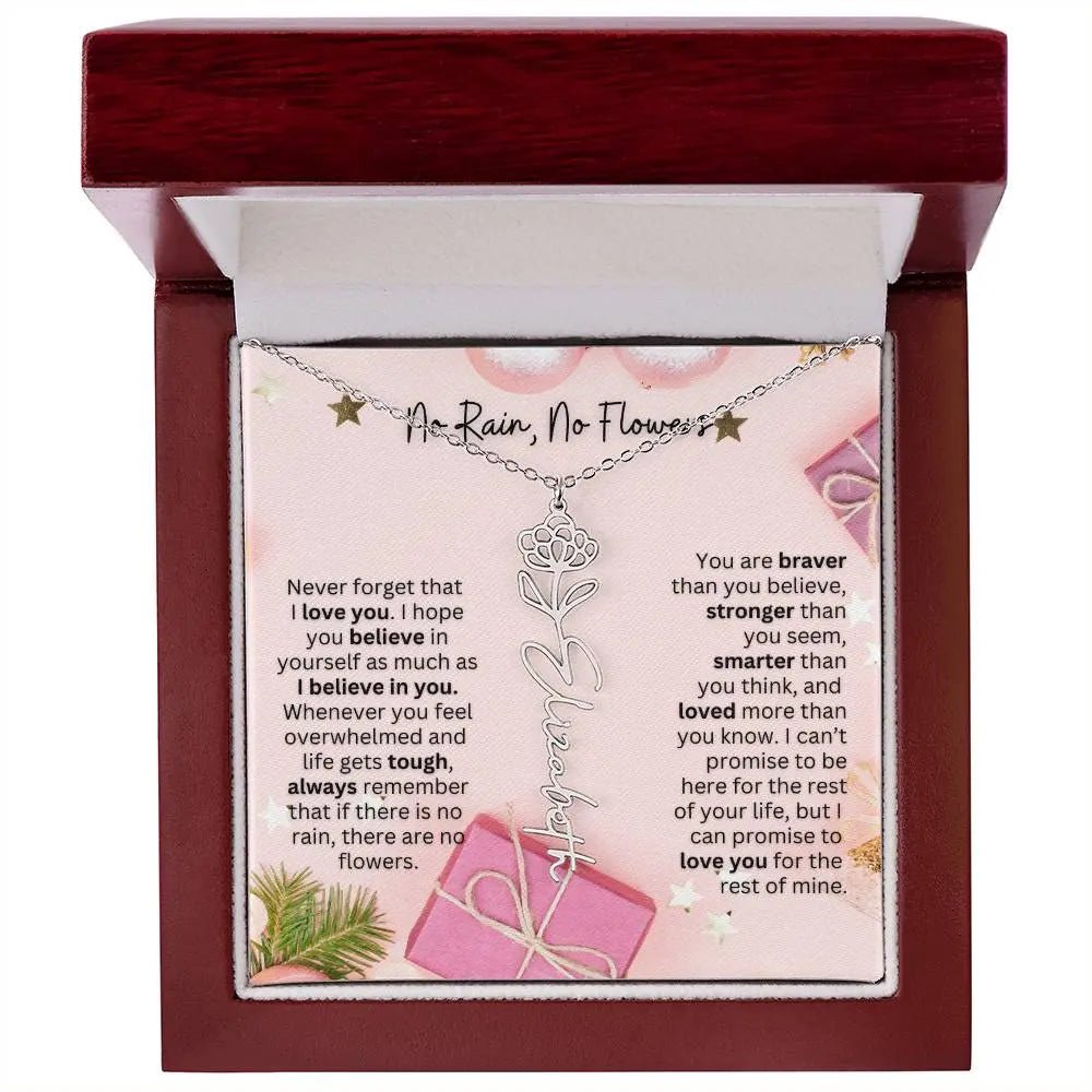 No Rain No Flowers Necklace for Daughter - Elegant Christmas Birth Flower Jewelry Gift 2025 - Ever Trendy Essentials