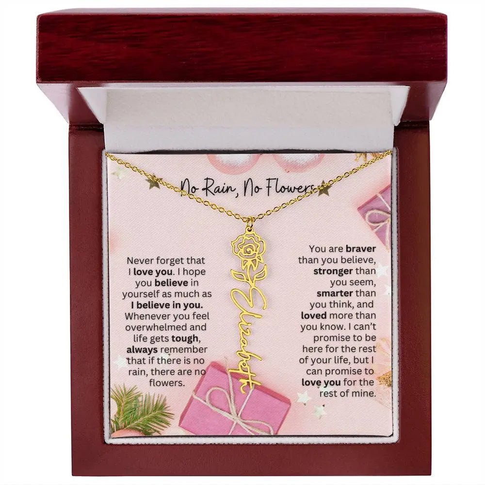No Rain No Flowers Necklace for Daughter - Elegant Christmas Birth Flower Jewelry Gift 2025 - Ever Trendy Essentials