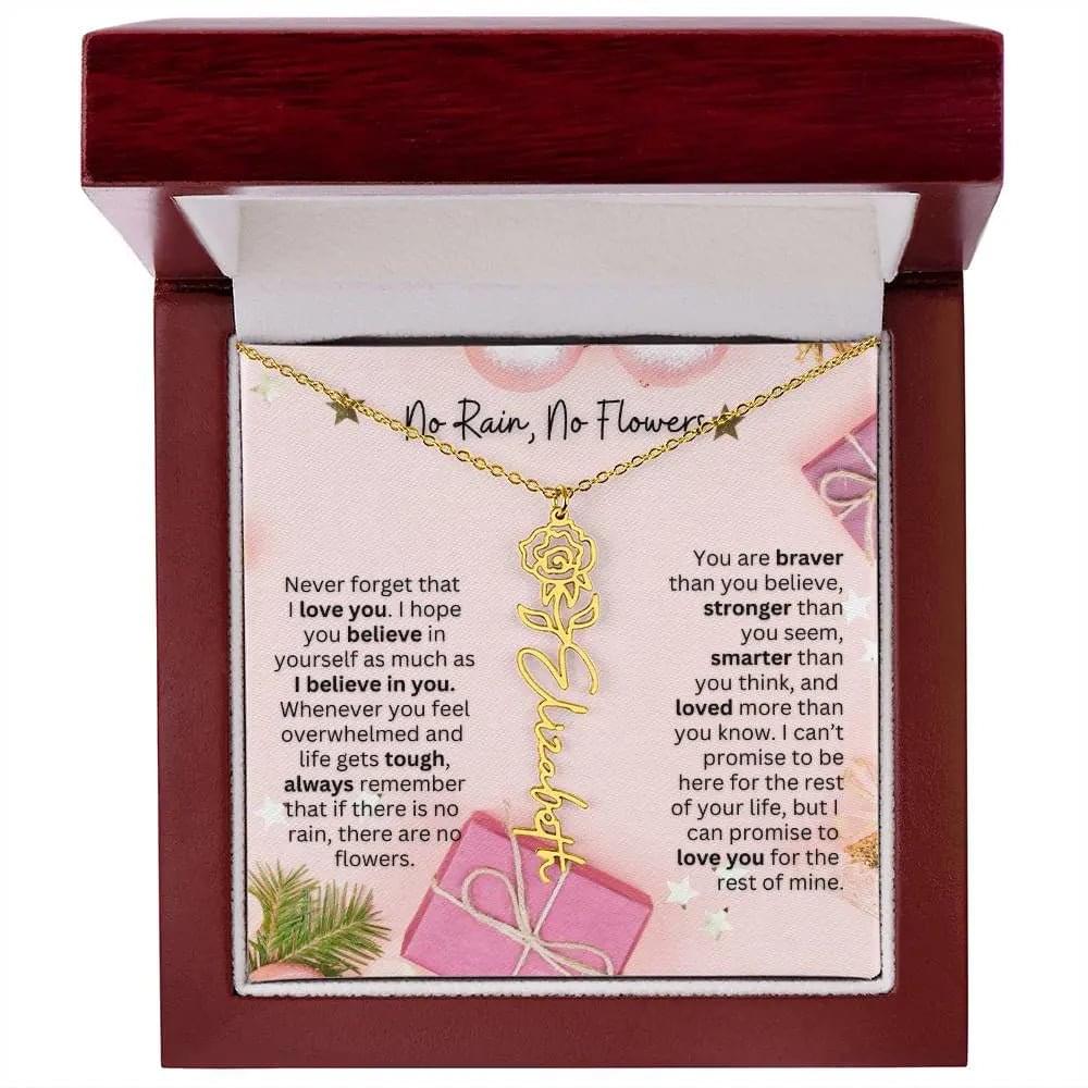 No Rain No Flowers Necklace for Daughter - Elegant Christmas Birth Flower Jewelry Gift 2025 - Ever Trendy Essentials