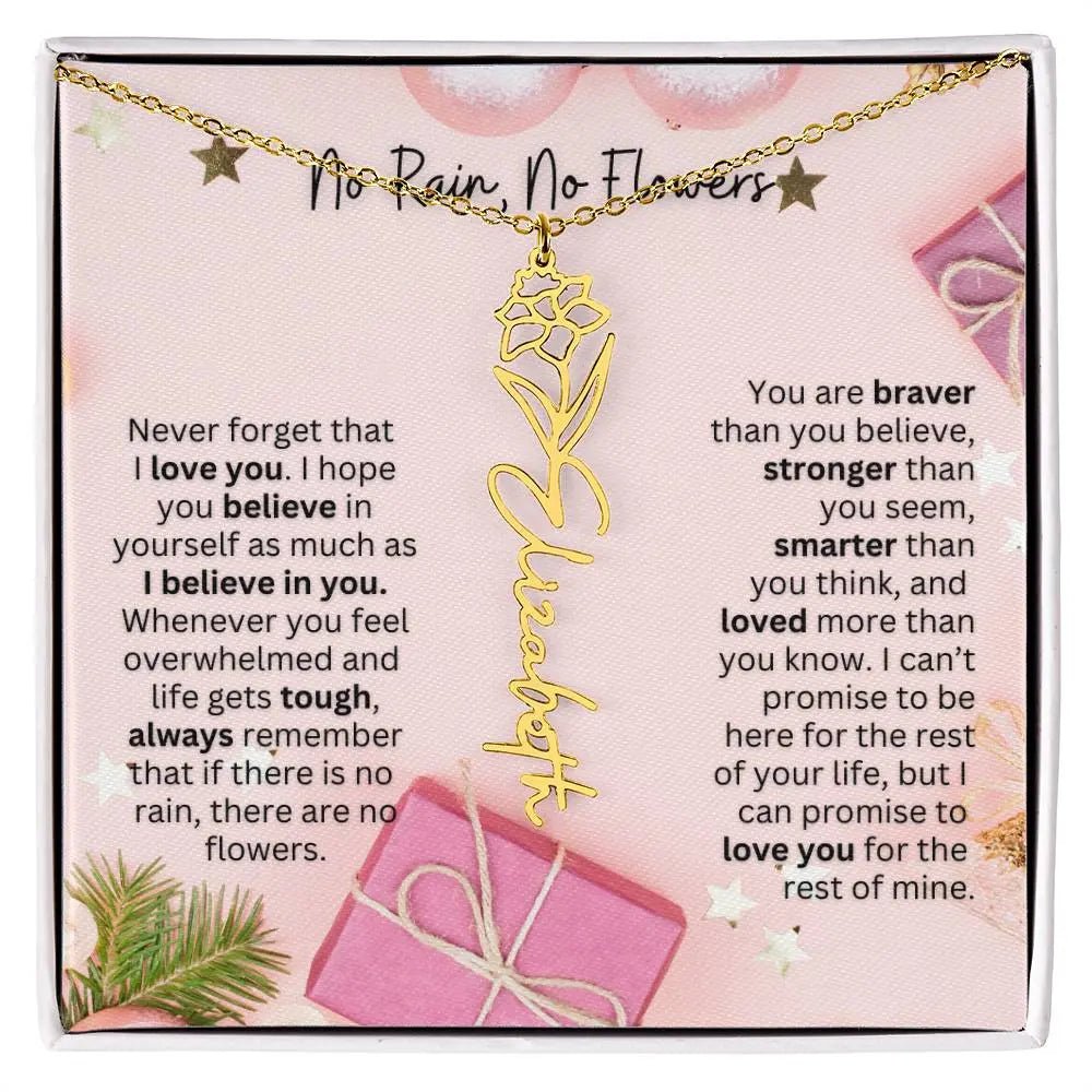 No Rain No Flowers Necklace for Daughter - Elegant Christmas Birth Flower Jewelry Gift 2025 - Ever Trendy Essentials