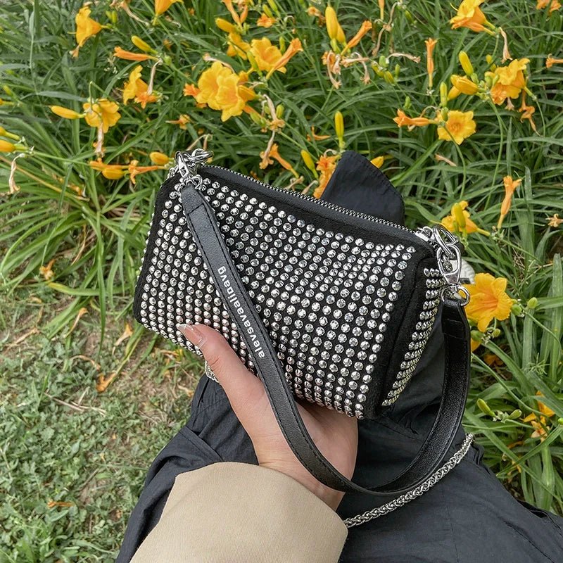 Rhinestone Square Pouch | Full Diamond Underarm Bag & Chain Shoulder Crossbody (Small Handbag, Japanese & Korean Style) - Ever Trendy Essentials