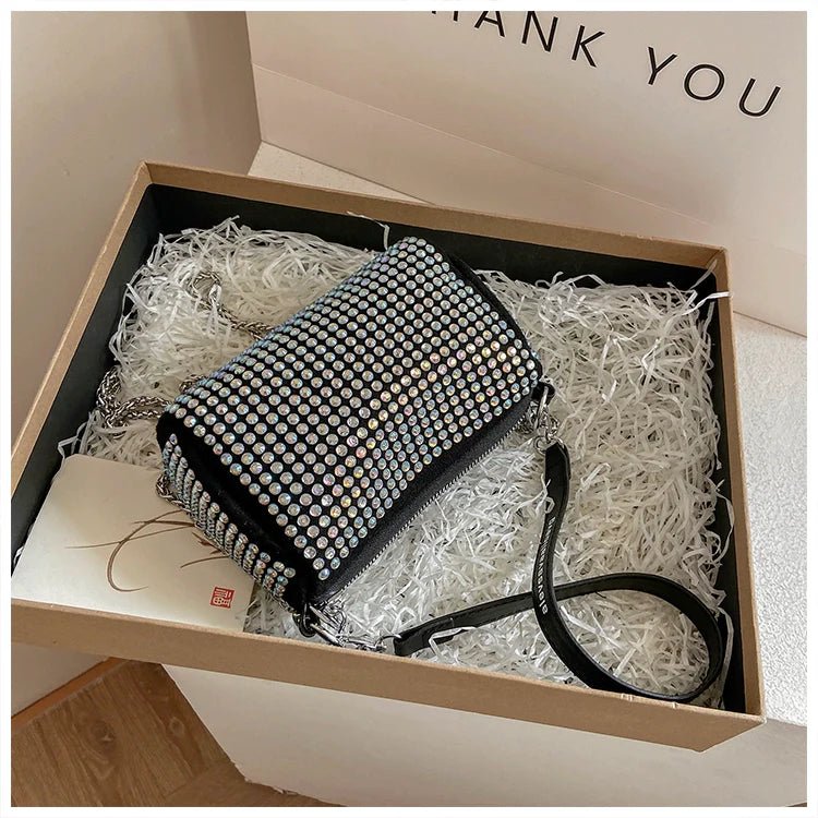 Rhinestone Square Pouch | Full Diamond Underarm Bag & Chain Shoulder Crossbody (Small Handbag, Japanese & Korean Style) - Ever Trendy Essentials