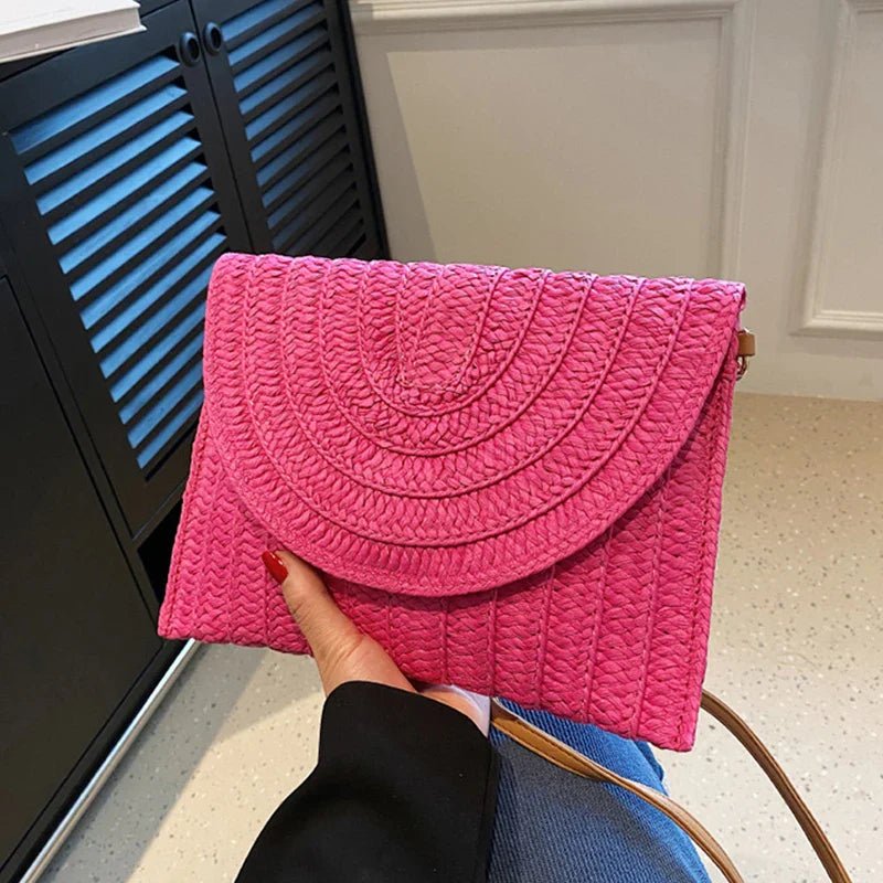 Summer Travel Beach Bag Straw Woven Clutch Bag | Fashion Designer Crossbody Shoulder Bag for Women (Handbag Ladies Wrist Wicker Bag) - Ever Trendy Essentials
