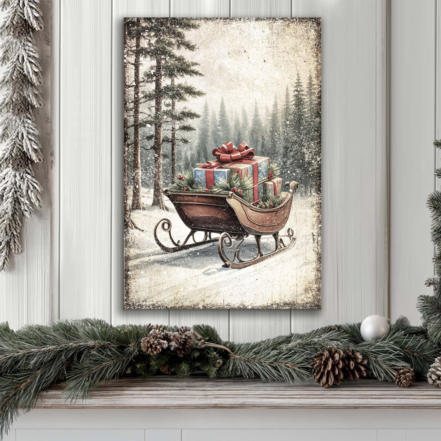 Vintage Christmas Sleigh Sled Wall Art III - Holiday Home Decor Canvas Print 2025 - Ever Trendy Essentials