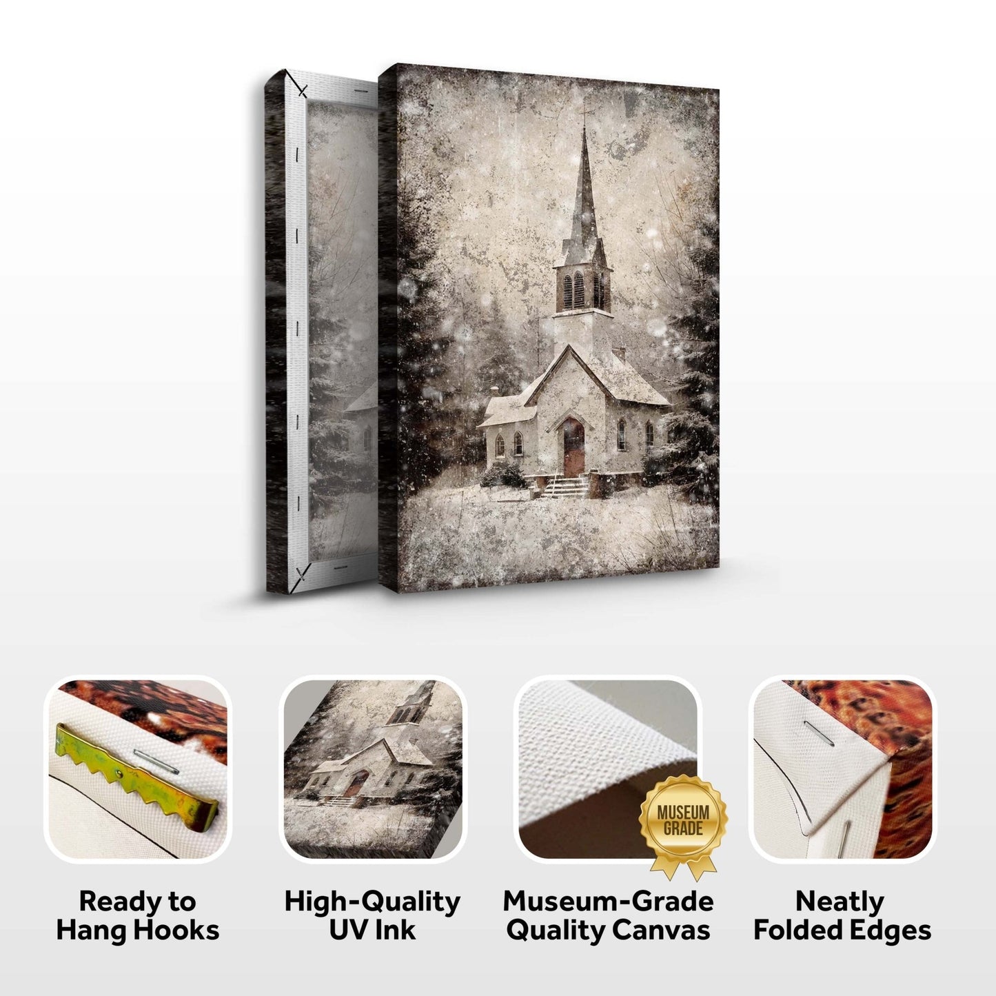 Vintage Church Christmas Wall Art IV - Holiday Home Decor Canvas Print 2025 - Ever Trendy Essentials