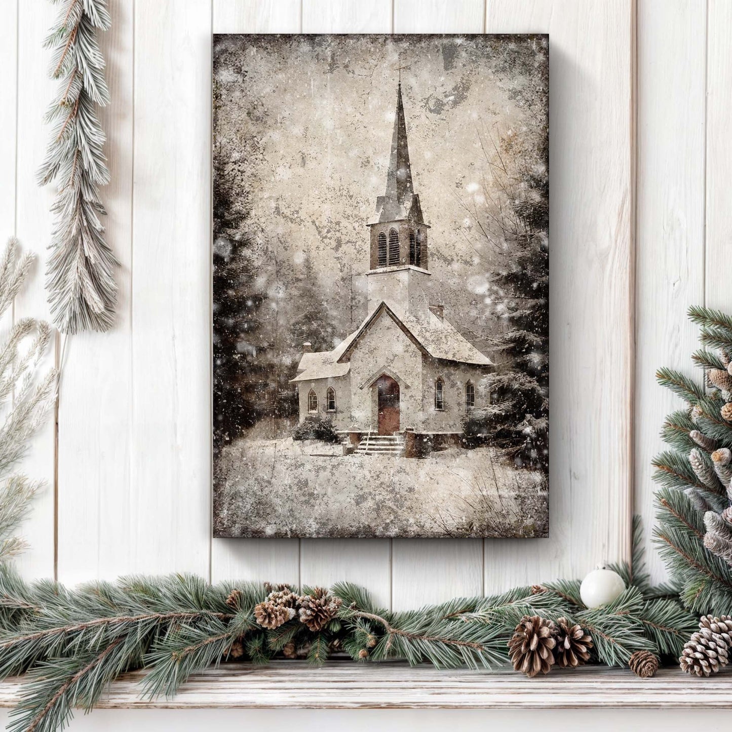 Vintage Church Christmas Wall Art IV - Holiday Home Decor Canvas Print 2025 - Ever Trendy Essentials