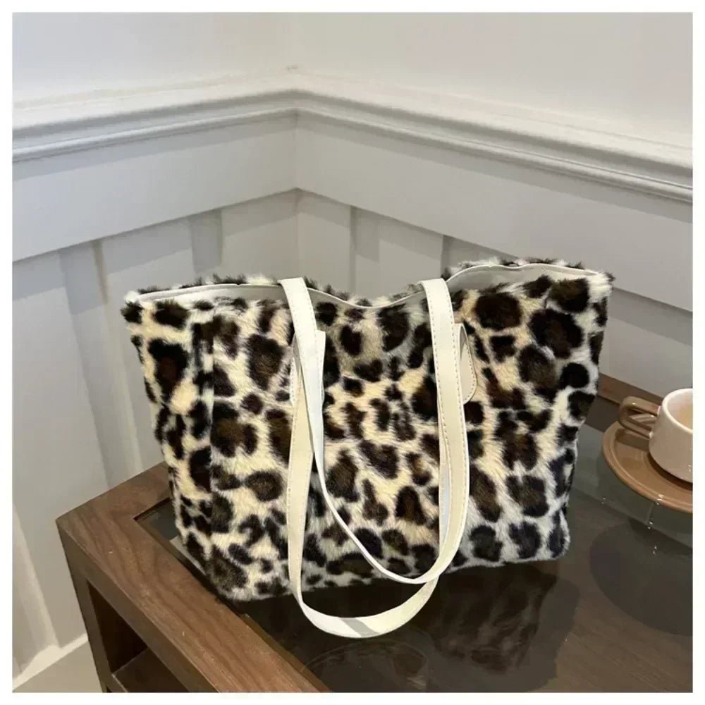 Winter Fashion Leopard Print Plush Women's Bags | Versatile Casual Trendy Premium Texture Large Capacity Shoulder Handbag - Ever Trendy Essentials
