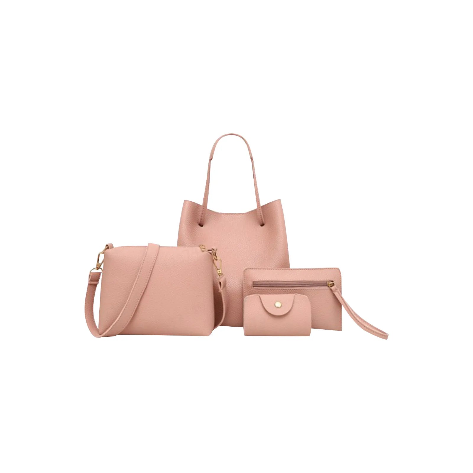 4pcs Women Lady Fashion Handbag Set | Shoulder Bags, Tote, Purse, Messenger Satchel & Crossbody with Card Case Holder Wallet for Girls - Ever Trendy Essentials