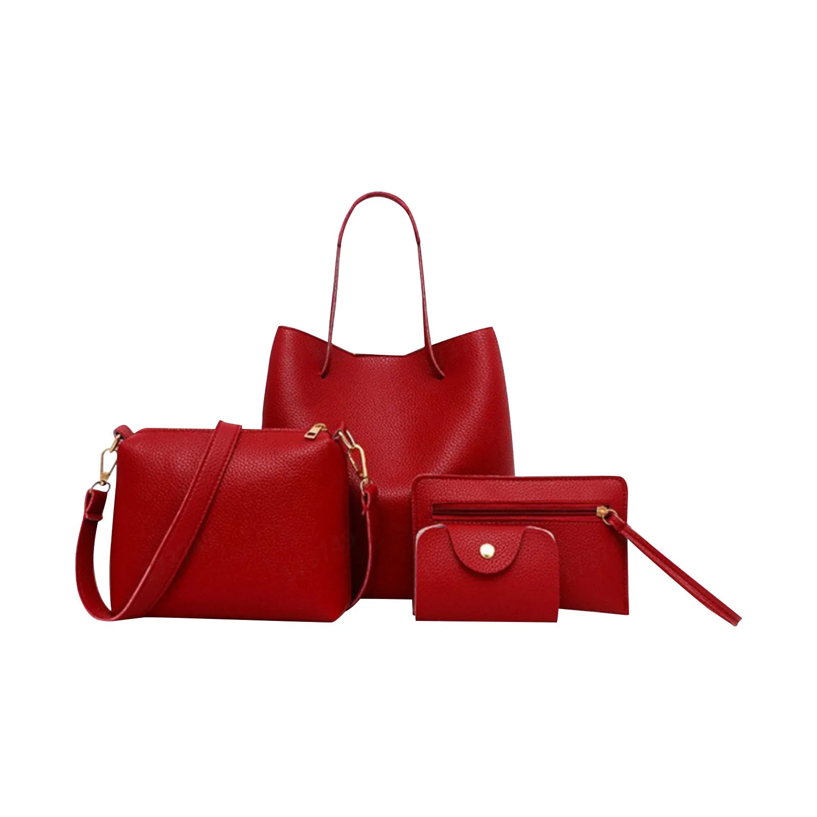 4pcs Women Lady Fashion Handbag Set | Shoulder Bags, Tote, Purse, Messenger Satchel & Crossbody with Card Case Holder Wallet for Girls - Ever Trendy Essentials