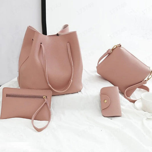 4pcs Women Lady Fashion Handbag Set | Shoulder Bags, Tote, Purse, Messenger Satchel & Crossbody with Card Case Holder Wallet for Girls - Ever Trendy Essentials