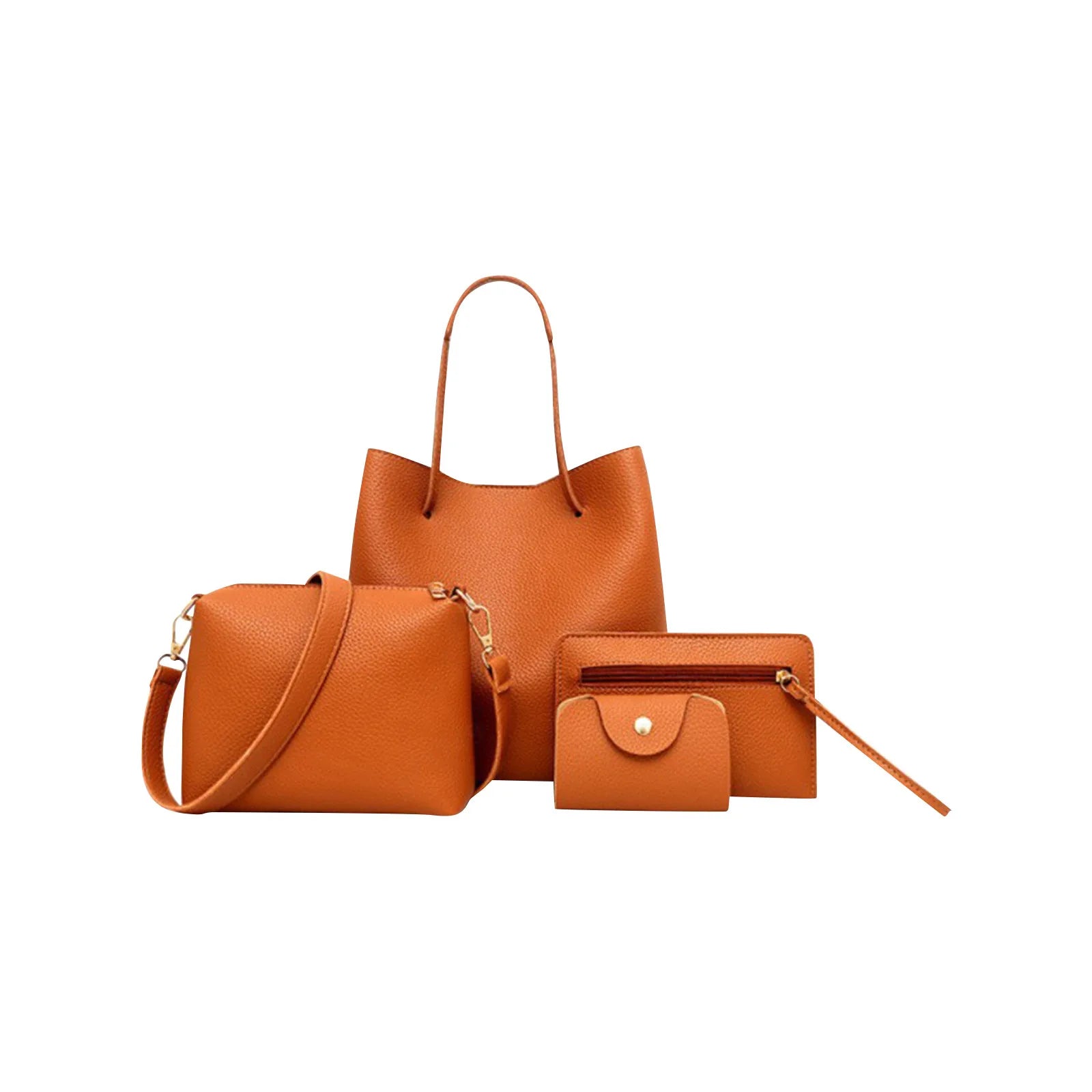 4pcs Women Lady Fashion Handbag Set | Shoulder Bags, Tote, Purse, Messenger Satchel & Crossbody with Card Case Holder Wallet for Girls - Ever Trendy Essentials