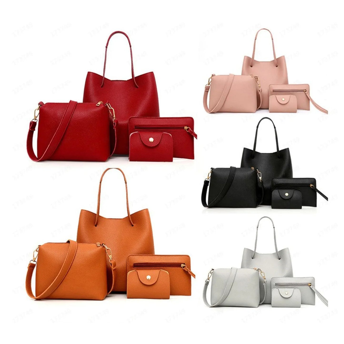 4pcs Women Lady Fashion Handbag Set | Shoulder Bags, Tote, Purse, Messenger Satchel & Crossbody with Card Case Holder Wallet for Girls - Ever Trendy Essentials