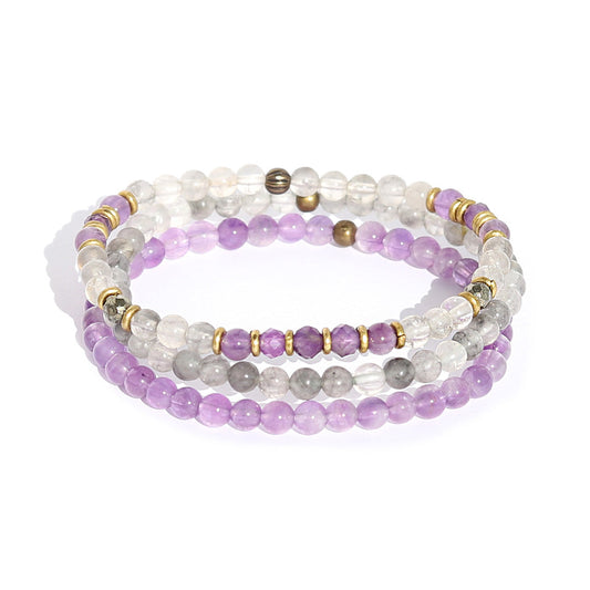 "Emotional Healing" Cloudy Quartz Crystal and Amethyst Delicate Bracelet Stack