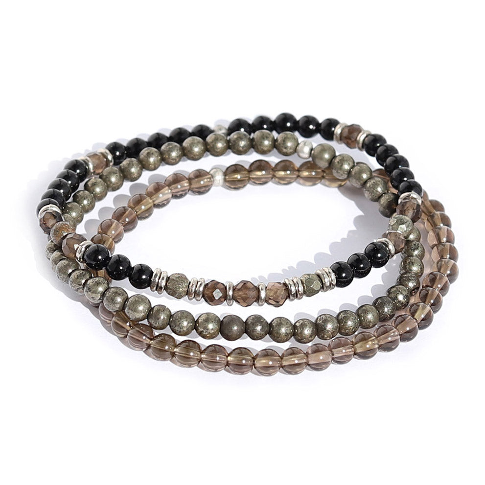 "EMF Protection" Black Tourmaline and Smoky Quartz Bracelet Set