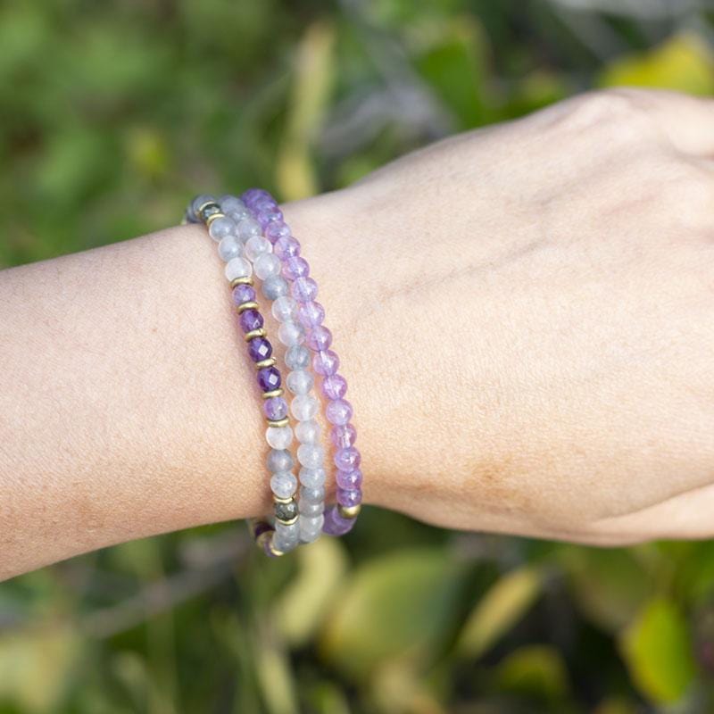 "Emotional Healing" Cloudy Quartz Crystal and Amethyst Delicate Bracelet Stack