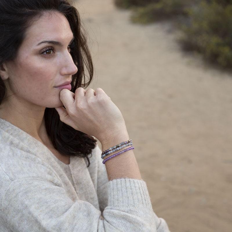 "Emotional Healing" Cloudy Quartz Crystal and Amethyst Delicate Bracelet Stack