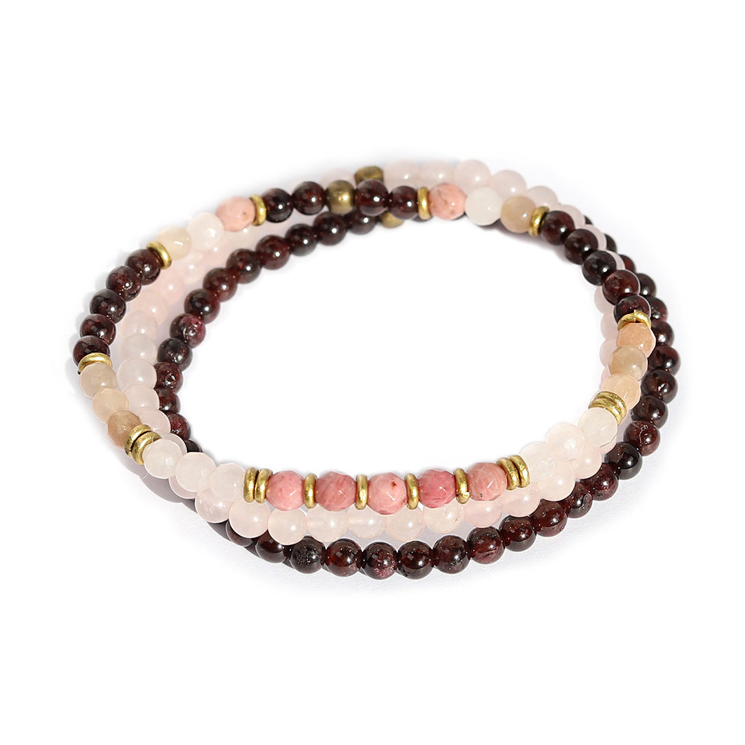 "Love and Self Love" Garnet and Rose Quartz Delicate Bracelet Stack