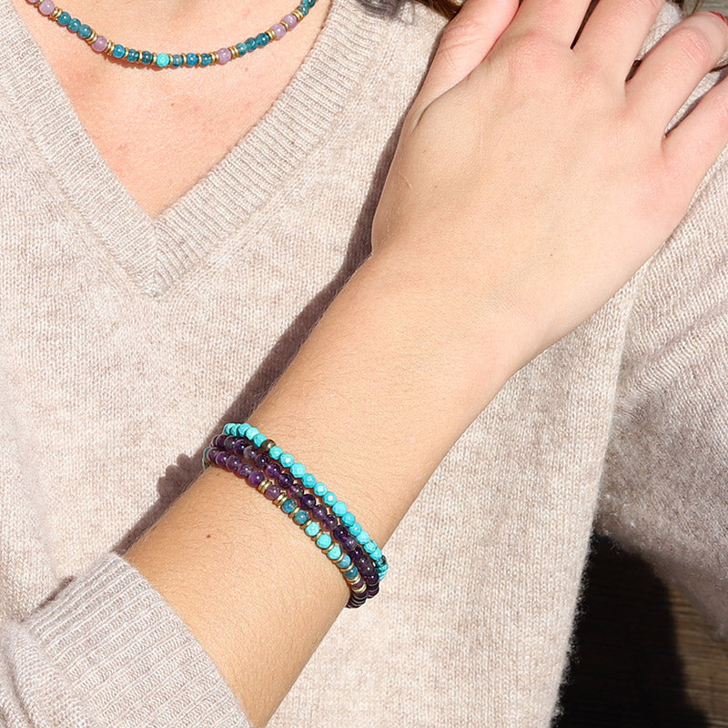 "Healing and Gratitude" Amethyst And Apatite Delicate Bracelet Stack - Bracelet Set