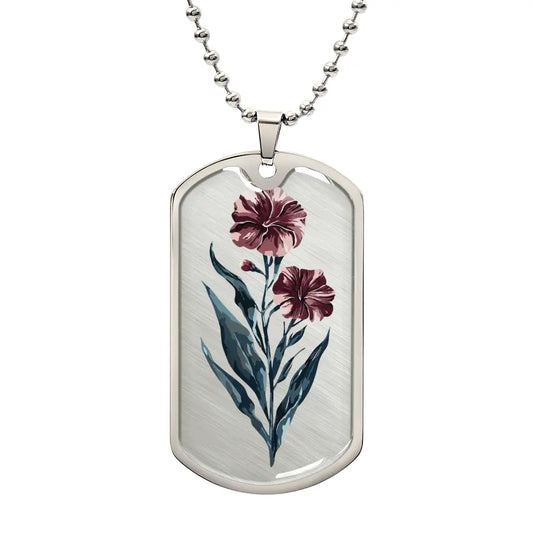 Birth Flower Square Tag Necklace I Dog Tag Pendant I Primrose Birth Flower - Ever Trendy Essentials