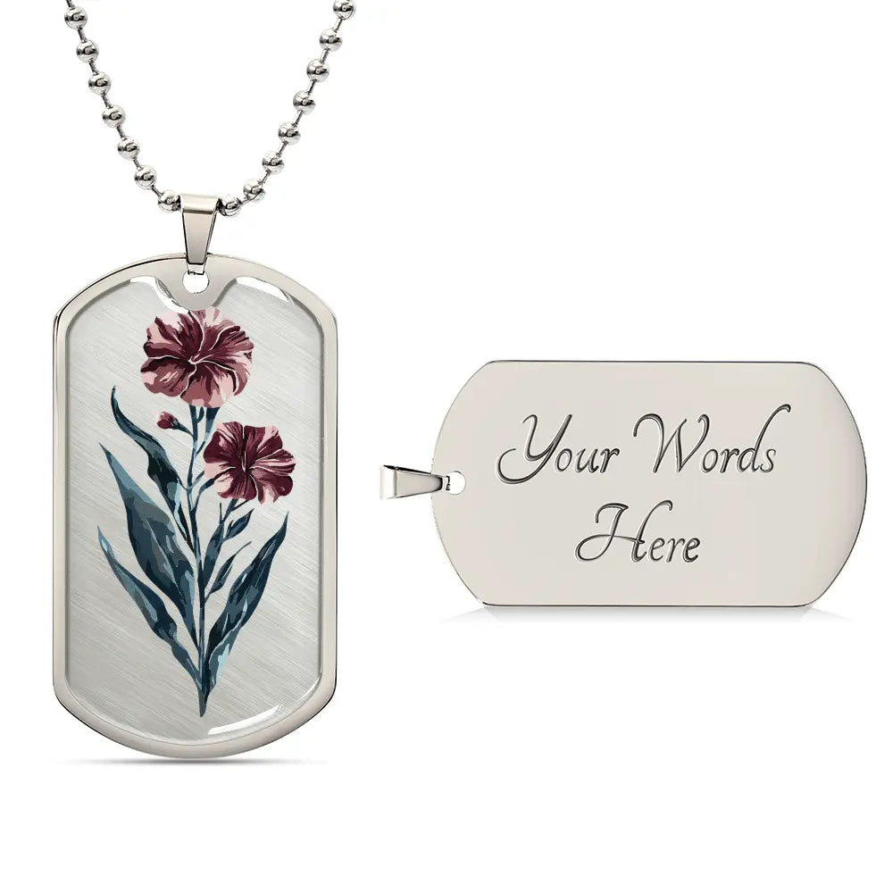 Birth Flower Square Tag Necklace I Dog Tag Pendant I Primrose Birth Flower - Ever Trendy Essentials