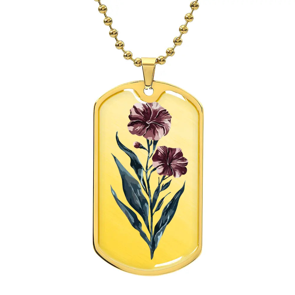 Birth Flower Square Tag Necklace I Dog Tag Pendant I Primrose Birth Flower - Ever Trendy Essentials