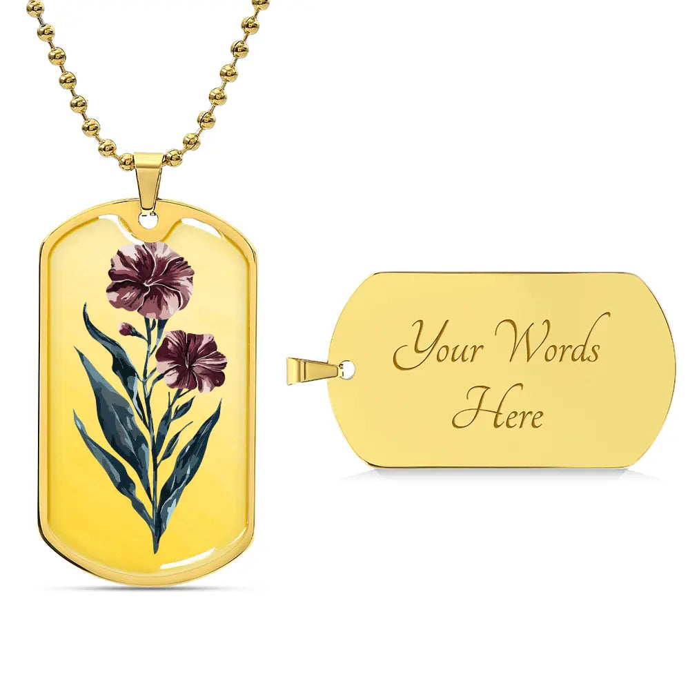 Birth Flower Square Tag Necklace I Dog Tag Pendant I Primrose Birth Flower - Ever Trendy Essentials