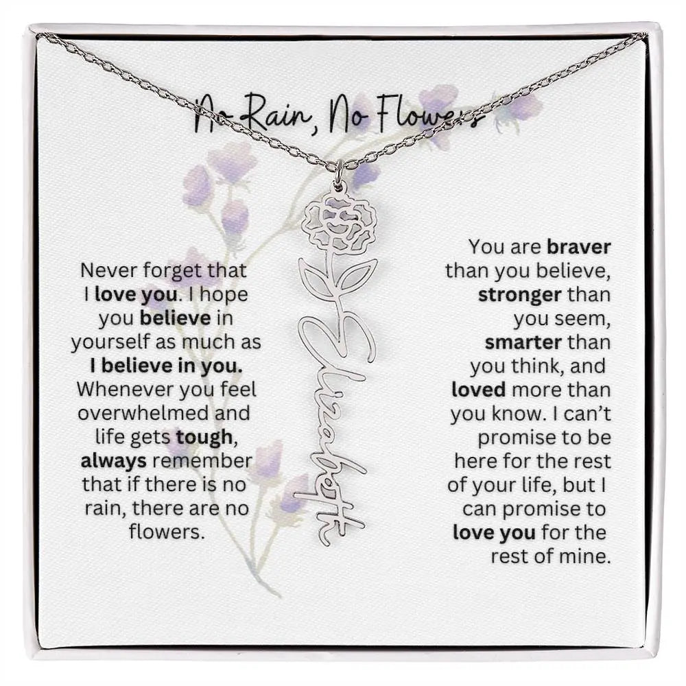 Birth Flower Necklace With Name I No Rain - No Flowers | For Bonus Daughter - Ever Trendy Essentials