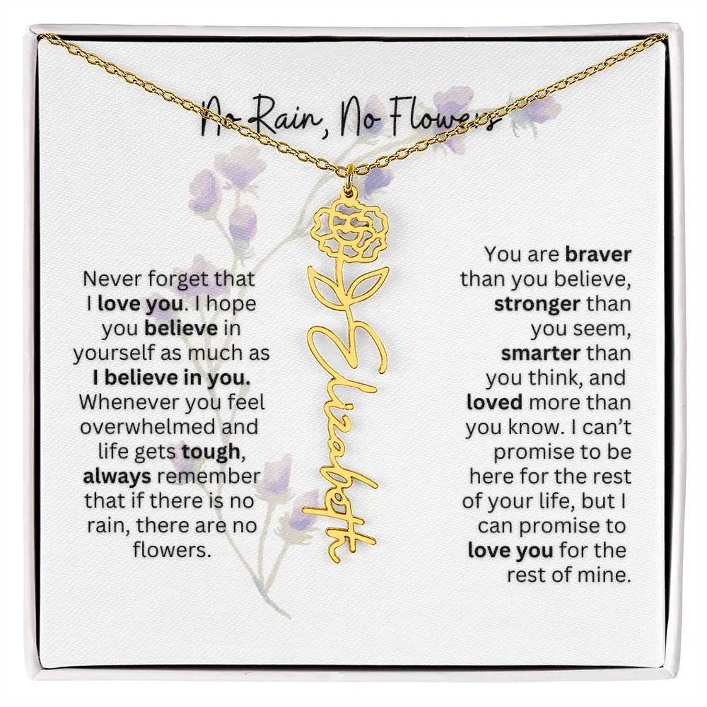 Birth Flower Necklace With Name I No Rain - No Flowers | For Bonus Daughter - Ever Trendy Essentials