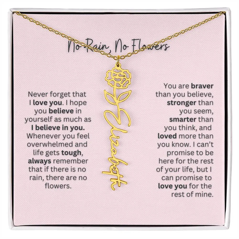 No Rain - No Flowers | Birth Necklace | Name Necklace | Personalized Gift for Mom, Bonus Daughter, and Sister - Ever Trendy Essentials