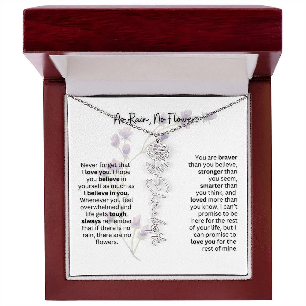 Birth Flower Necklace With Name I No Rain - No Flowers | For Bonus Daughter - Ever Trendy Essentials