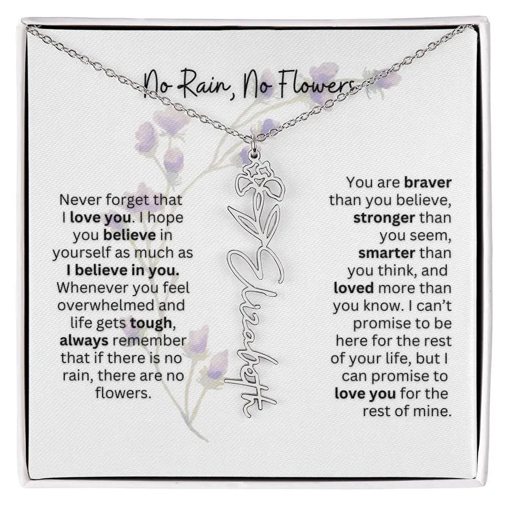 Birth Flower Necklace With Name I No Rain - No Flowers | For Bonus Daughter - Ever Trendy Essentials