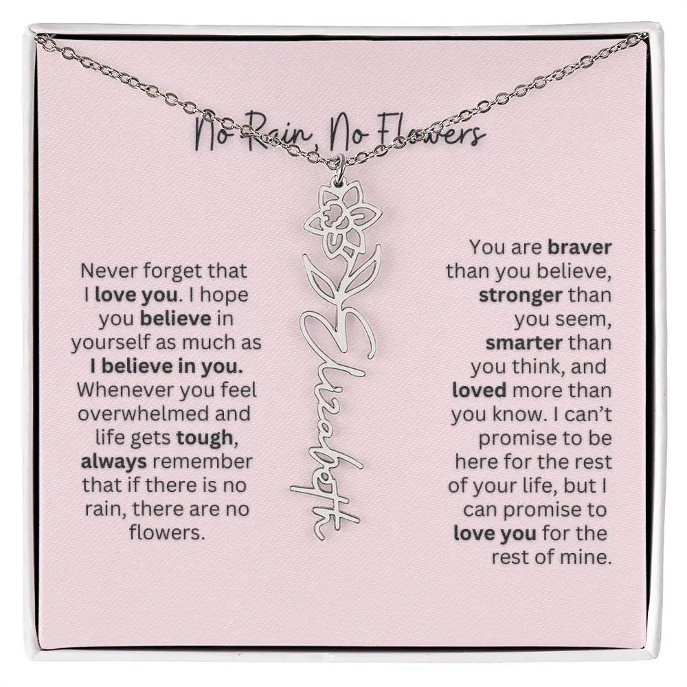 No Rain - No Flowers | Birth Necklace | Name Necklace | Personalized Gift for Mom, Bonus Daughter, and Sister - Ever Trendy Essentials