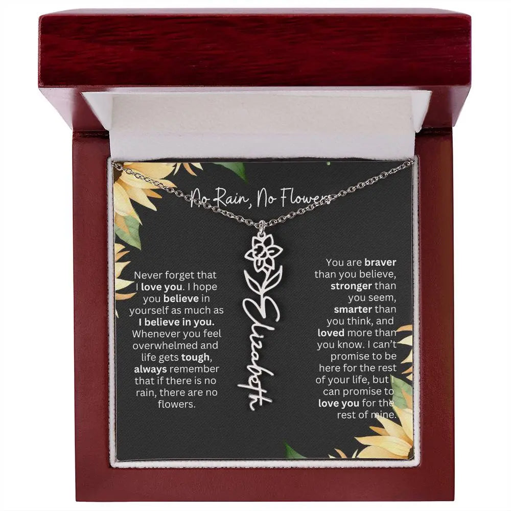 Birth Flower Necklace With Name I No Rain - No Flowers | Personalized Gift for Grandma - Ever Trendy Essentials