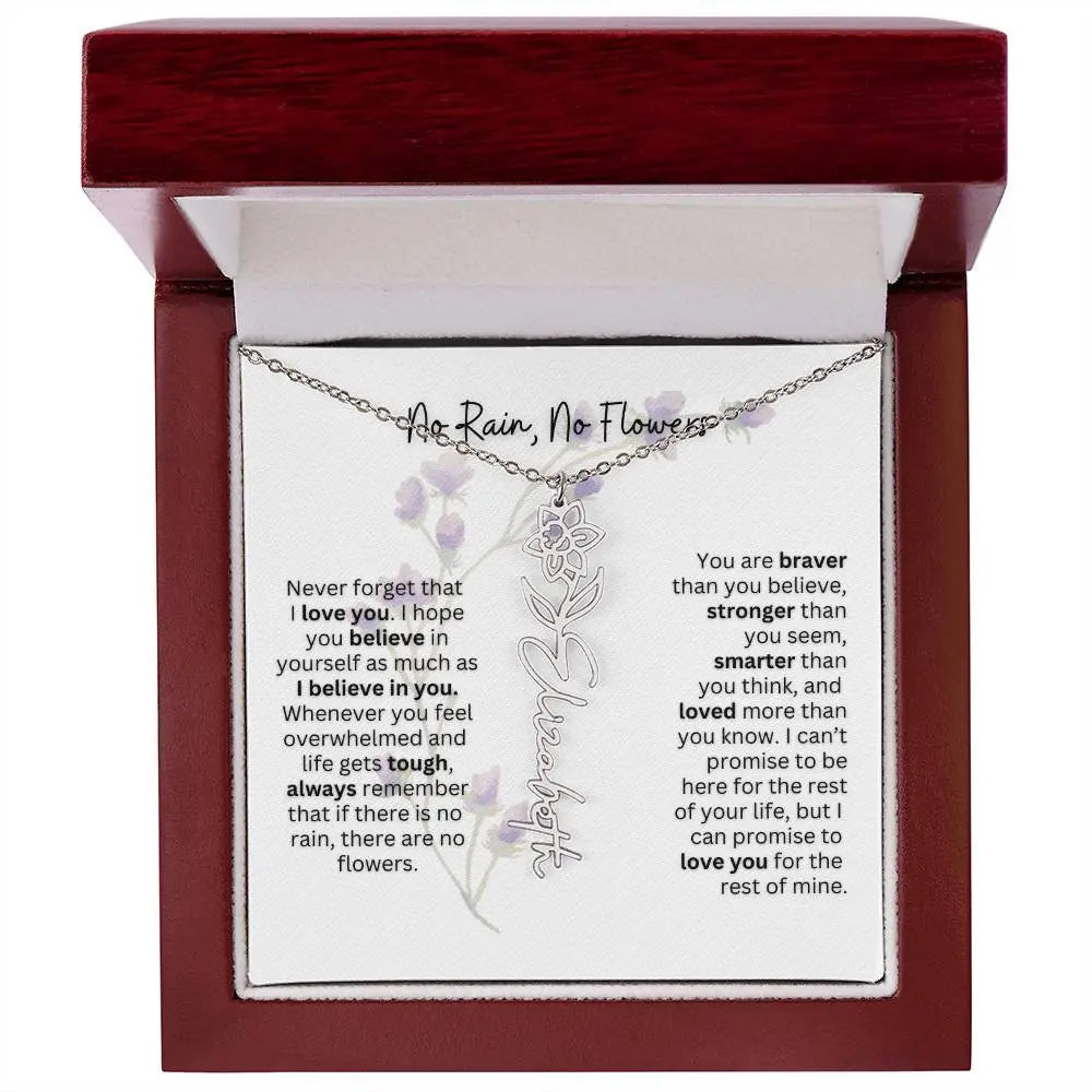 Birth Flower Necklace With Name I No Rain - No Flowers | For Bonus Daughter - Ever Trendy Essentials